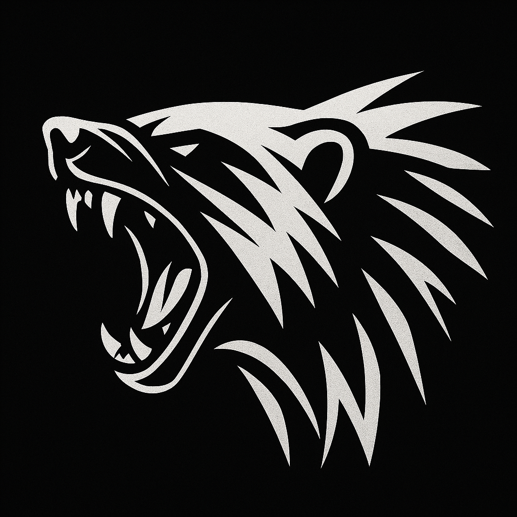 Stylized wolverine head titled VEELVRAAT
